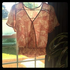 Pink palm leave cross body sinched shirt